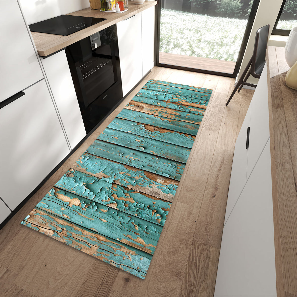 Rutschfester großer Küchenteppich mit Motiv Farbe von Abblätternde in moderner Küche