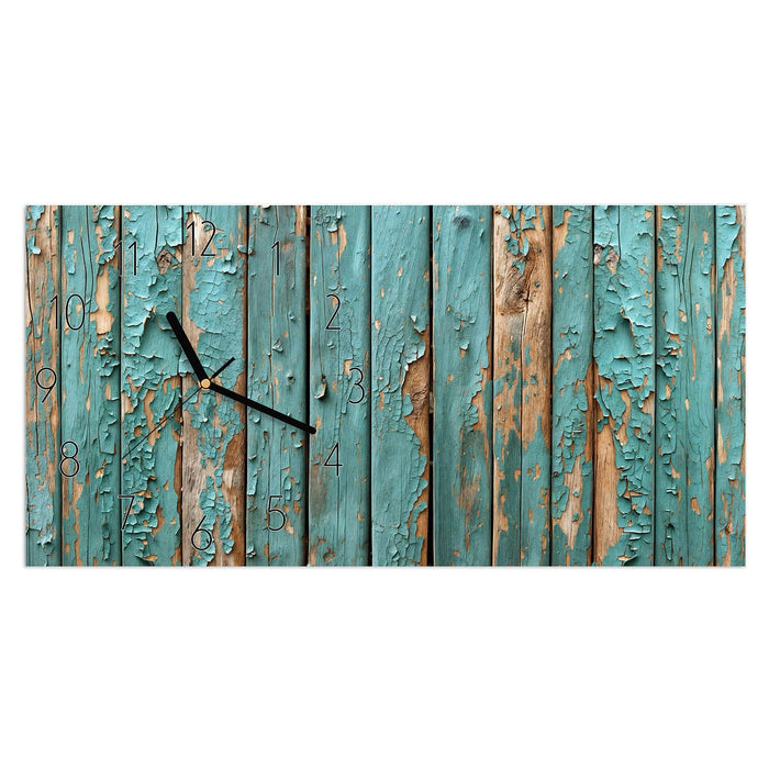 Wanduhr Alte Abblätternde Farbe aus Glas – Querformat 60 × 30 cm mit Ziffernblatt Elegant
