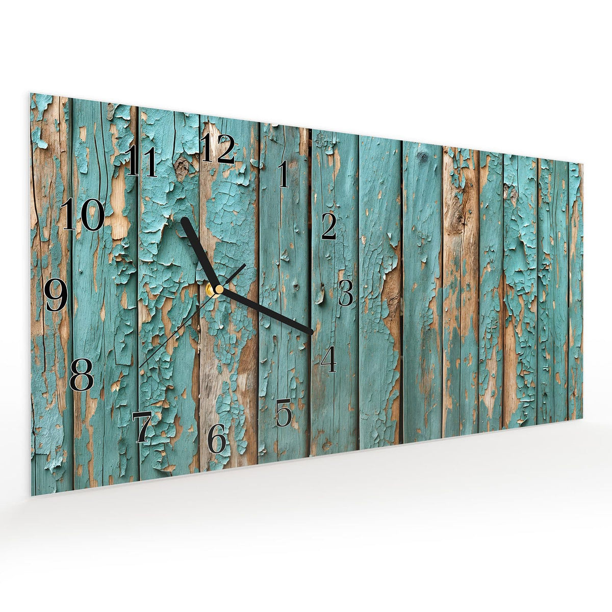 Vormontiert – mit Schwebeeffekt – Wanduhr Alte Abblätternde Farbe aus Glas – Querformat 60 × 30 cm