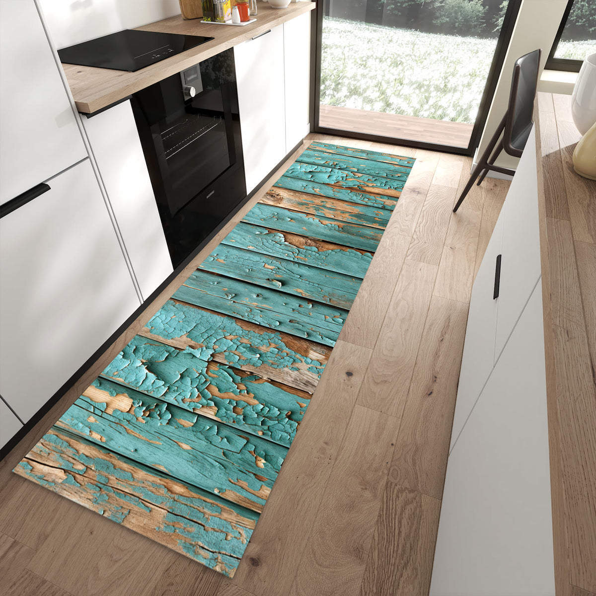 Strapazierfähiger Küchenteppich mit Motiv Farbe von Abblätternde in moderner Küche