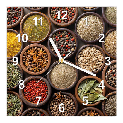 Wanduhr Quadratisch mit dem Motiv Dunkle Gewürzschalen
