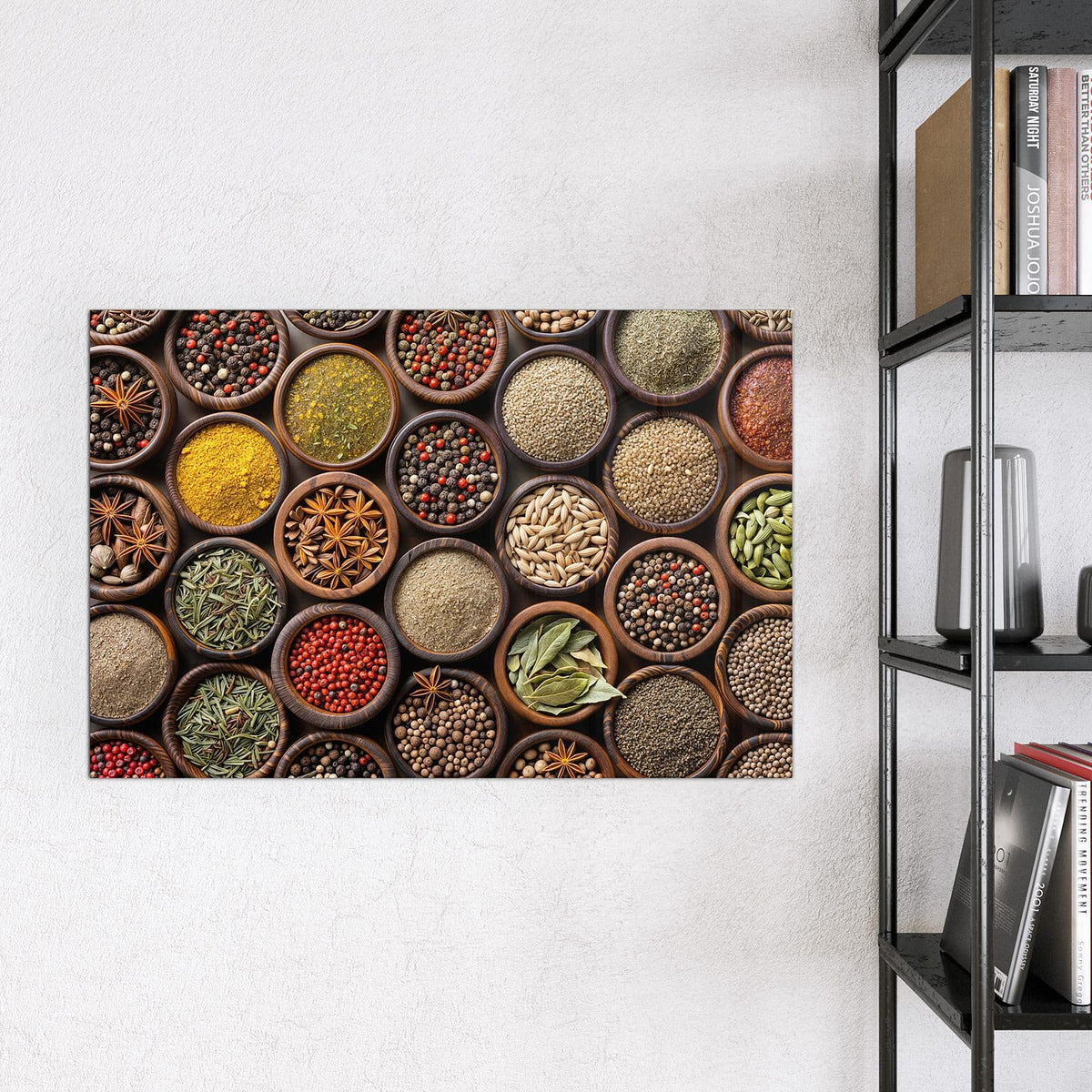 Magnettafel - Dunkle Gewürzschalen – Dunkle Holzschalen voller Gewürze