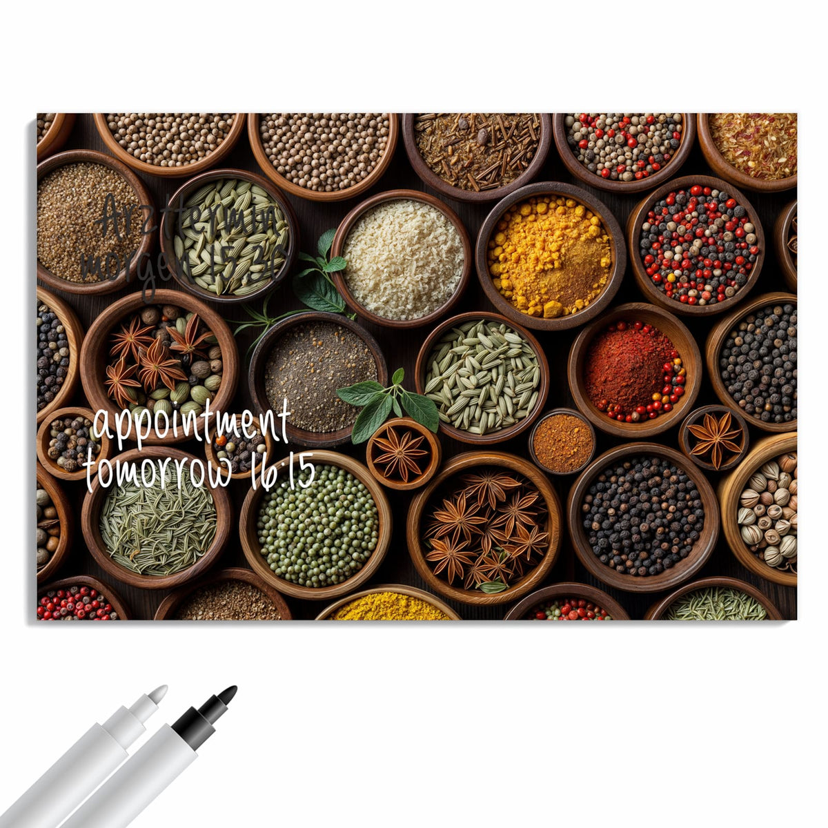 Beschreiben, abwischen, anheften – Metall Magnettafel - Bunte Gewürzschalen
