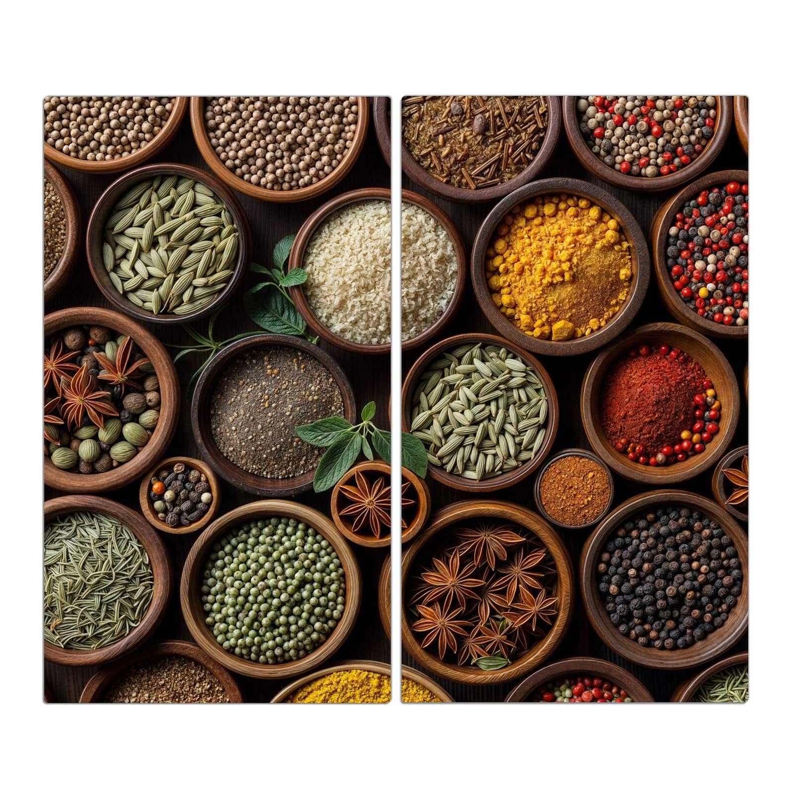 2-teilige Herdabdeckung für Induktionsfeld mit Vielfalt Gewuerze-Motiv in der Frontansicht #grösse_2-Teilig (60x52cm)