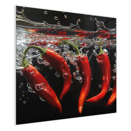Magnettafel mit dem Motiv Chilis im dunklen Wasser