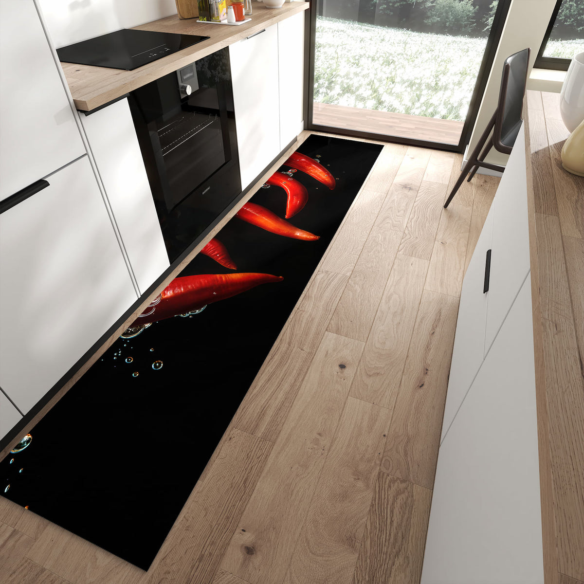 13 Größen – von 60 × 90 bis 80 × 300 cm – Küchenläufer - Chilis im dunklen Wasser