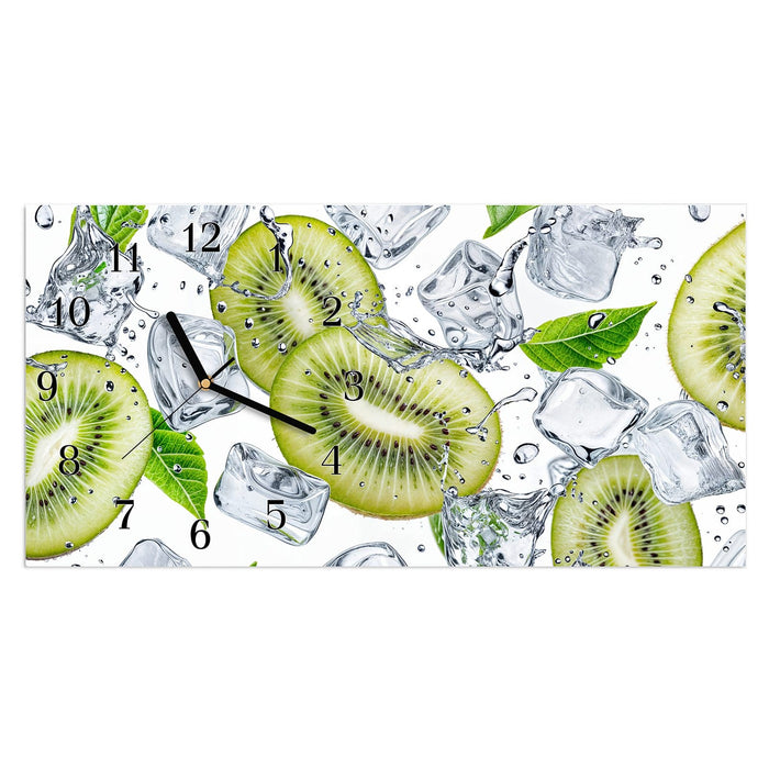 Wanduhr Kiwi Würfel Eis aus Glas – Querformat 60 × 30 cm mit Ziffernblatt Klassisch