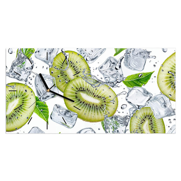 Wanduhr Kiwi Würfel Eis aus Glas – Querformat 60 × 30 cm mit Ziffernblatt Linie