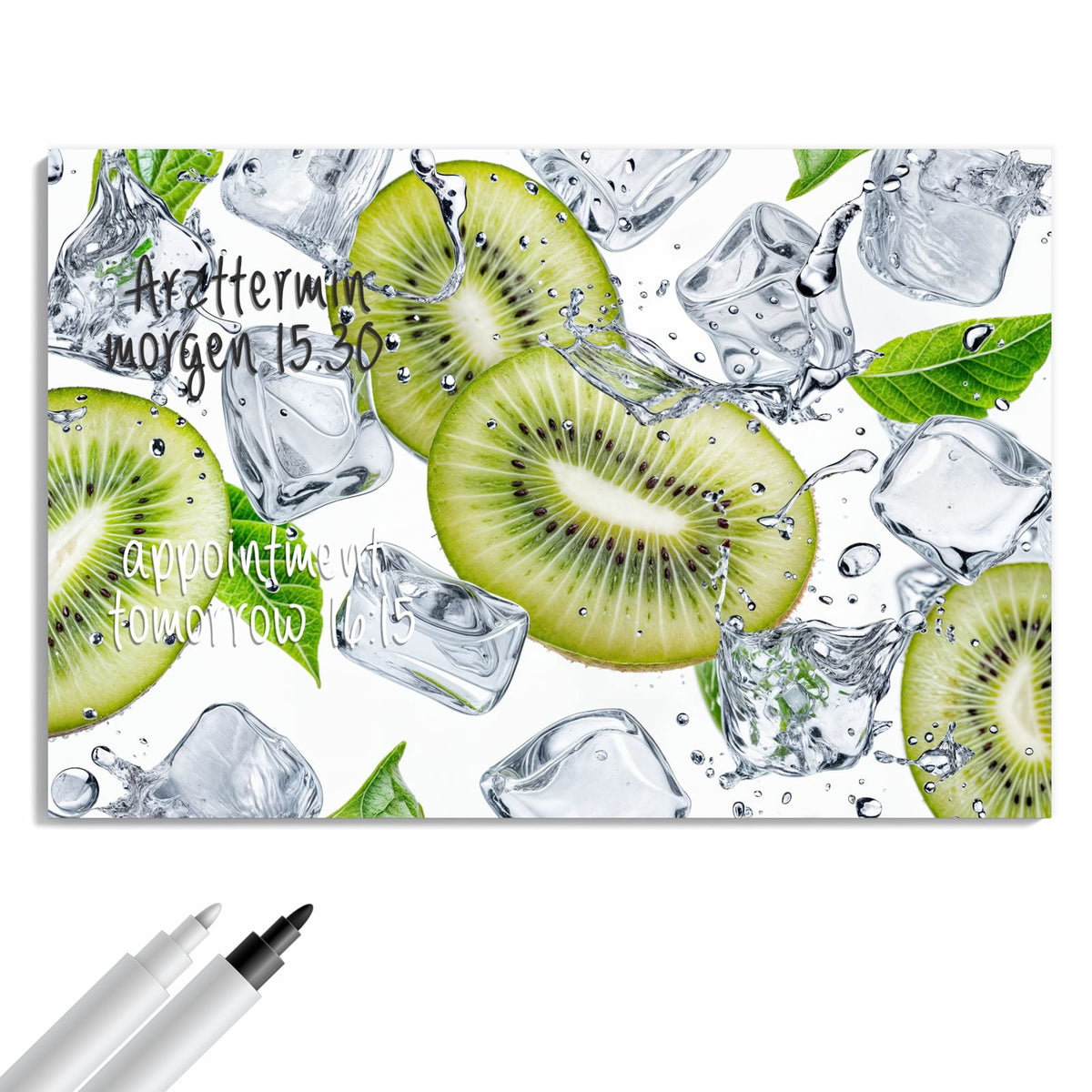 Beschreiben, abwischen, anheften – Metall Magnettafel - Kiwi und Eiswürfel