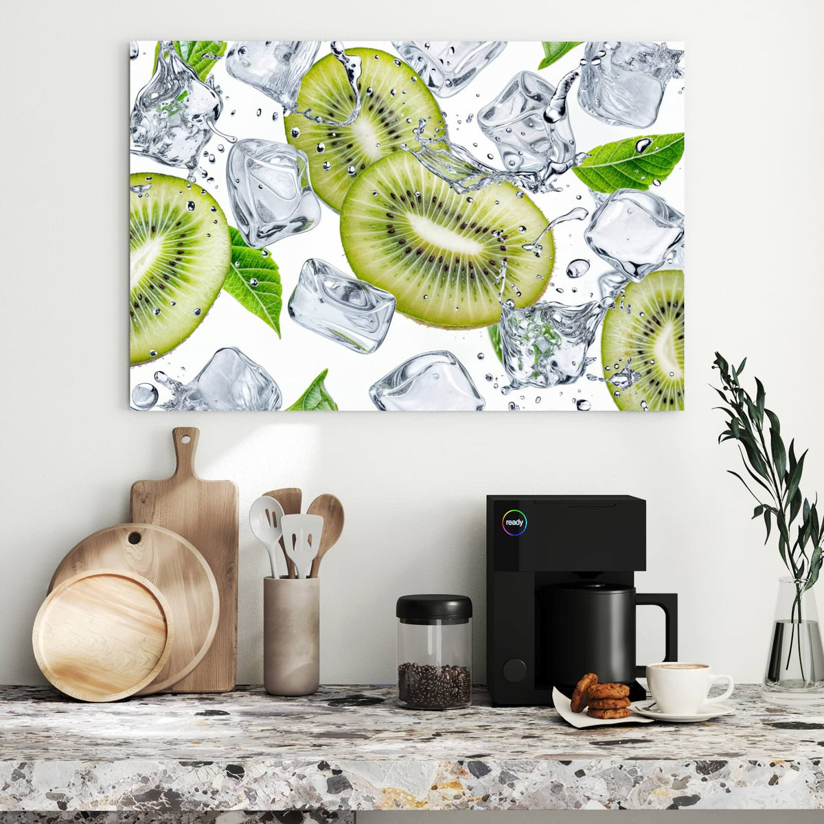 Metall Magnettafel - Kiwi und Eiswürfel – Kiwischeiben mit Eiswürfeln