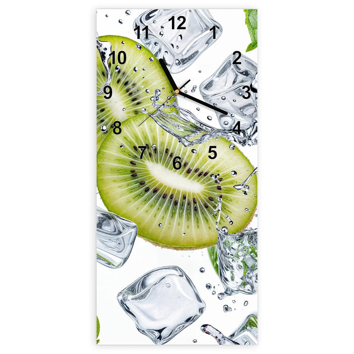 Wanduhr Kiwi Würfel Eis aus Glas – Hochformat 30 × 60 cm mit Ziffernblatt Modern