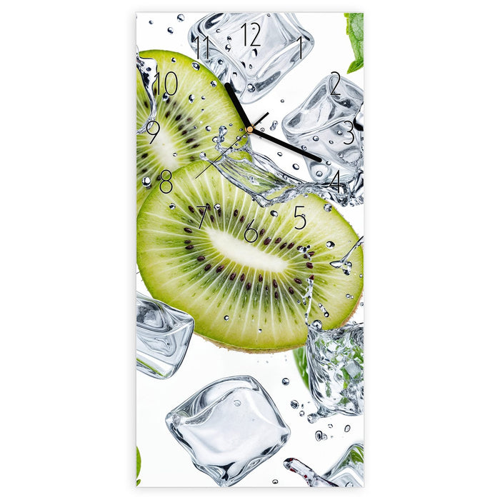 Wanduhr Kiwi Würfel Eis aus Glas – Hochformat 30 × 60 cm mit Ziffernblatt Elegant