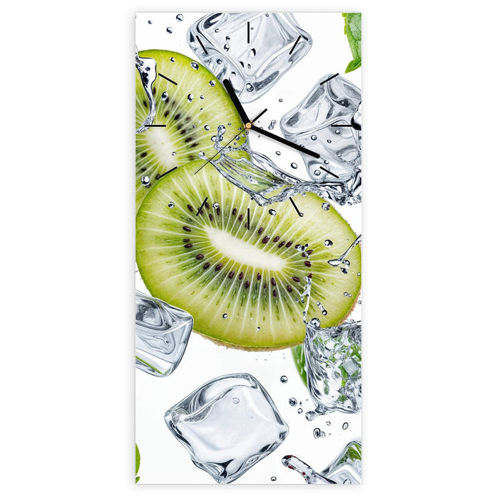 Wanduhr Kiwi Würfel Eis aus Glas – Hochformat 30 × 60 cm mit Ziffernblatt Linie