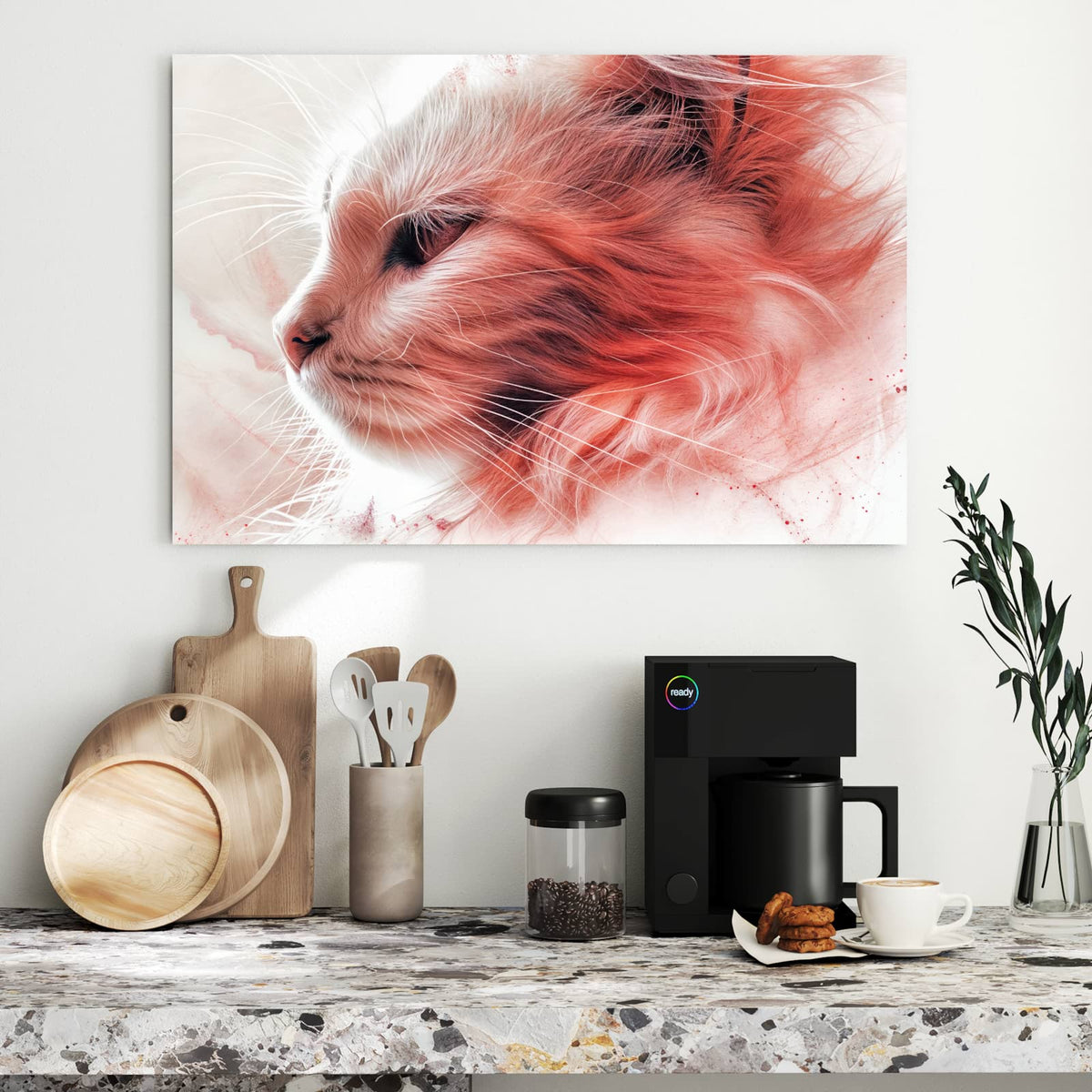 Metall Magnettafel - Katzenprofil in Rot – Katzenprofil in Korallrot und Rosé