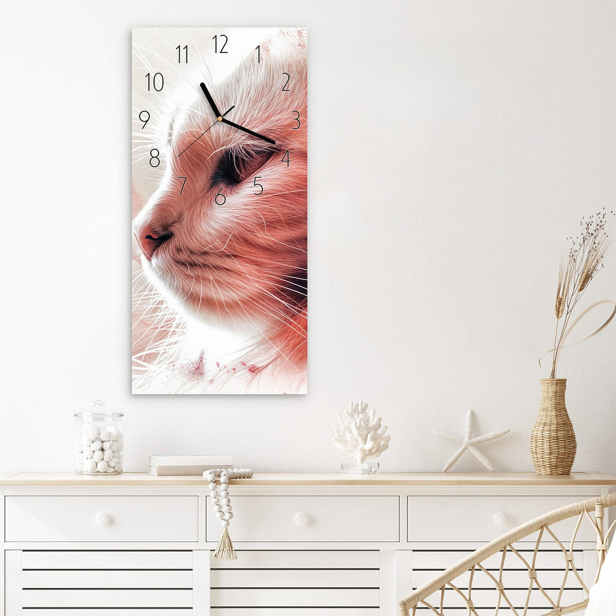 Wanduhr Katze Profil Rouge aus Glas – Zartes Katzenprofil in Rosa