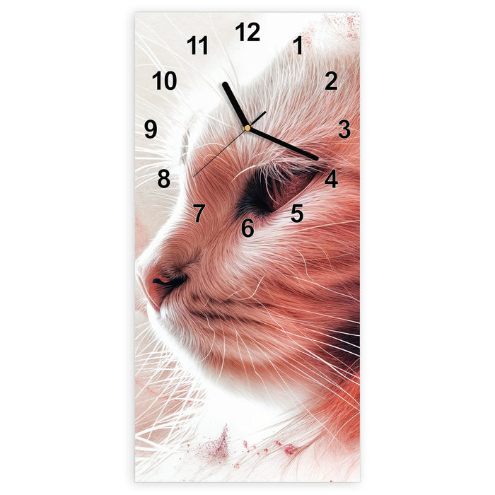 Wanduhr Katze Profil Rouge aus Glas – Hochformat 30 × 60 cm mit Ziffernblatt Modern