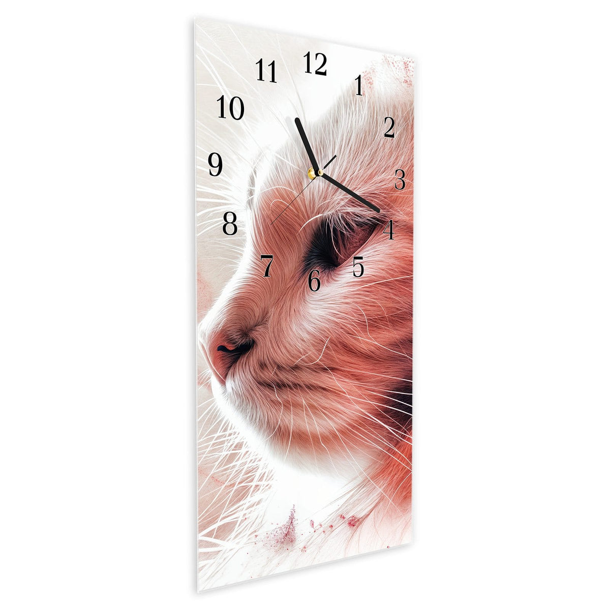 Vormontiert – mit Schwebeeffekt – Wanduhr Katze Profil Rouge aus Glas – Hochformat 30 × 60 cm