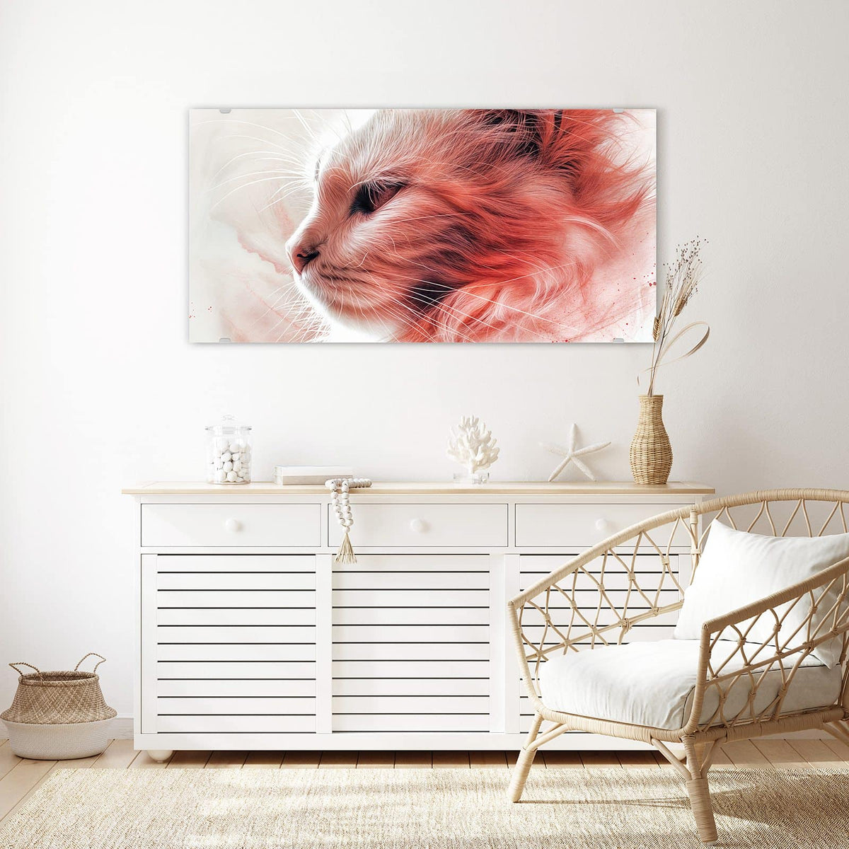 Echtglas, 4 mm – kein Acryl, keine Folie – Wandbild - Katzenprofil in Rot - Querformat