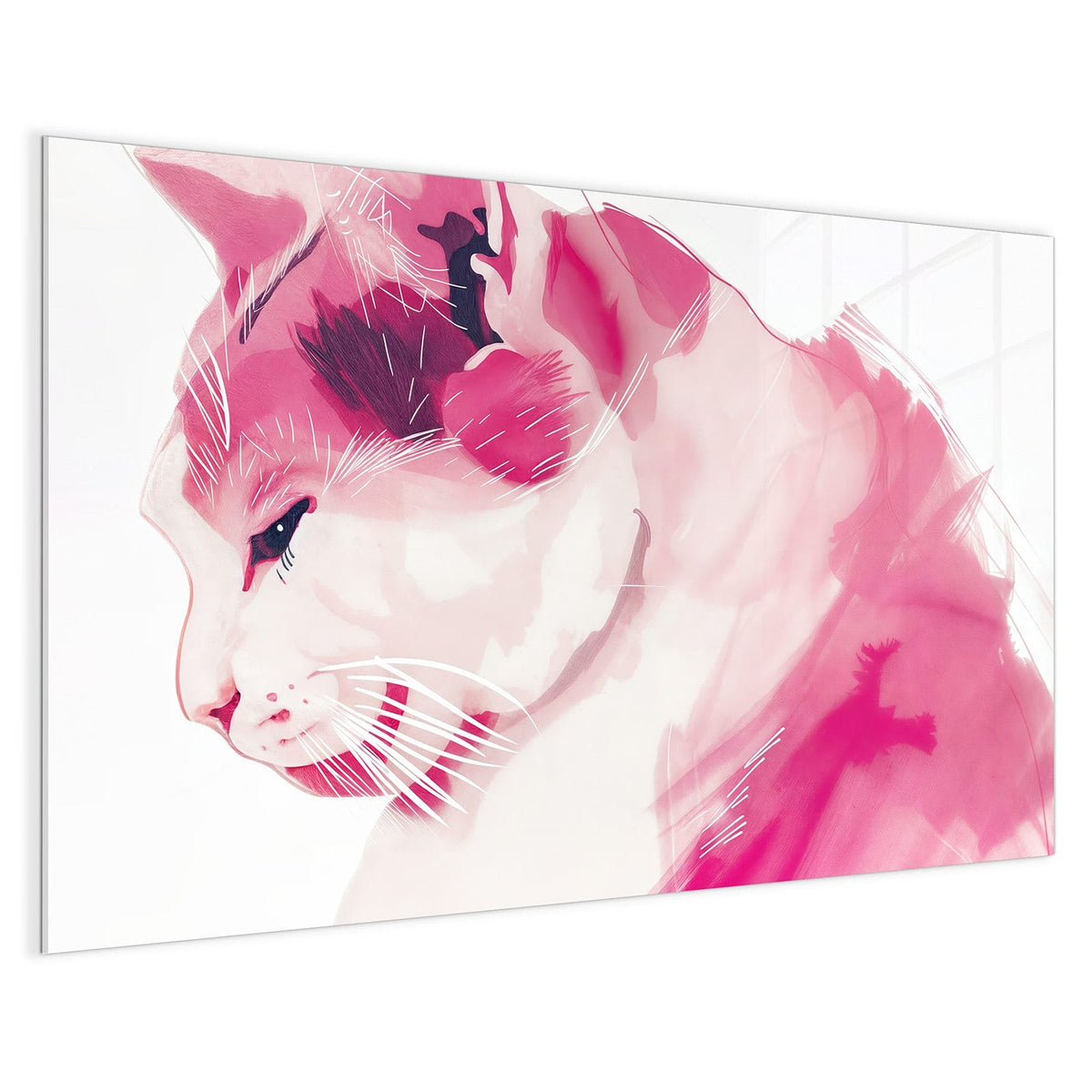 4 mm Glas statt lackiertem Blech – Magnettafel - Pinke Aquarellkatze