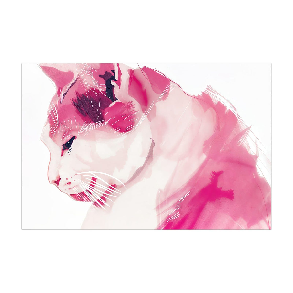 Küchenrückwand aus Glas Pinke Aquarellkatze im Hochformat, Motiv bildfüllend von vorn