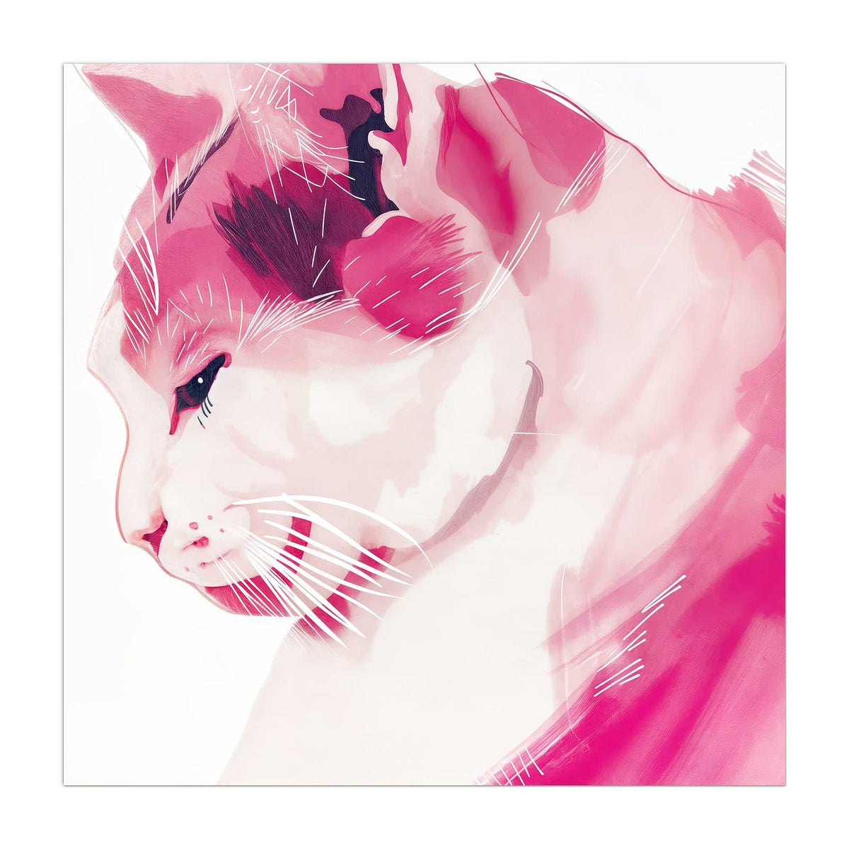 Küchenrückwand aus Glas Pinke Aquarellkatze im quadratischen Format, Motiv bildfüllend von vorn