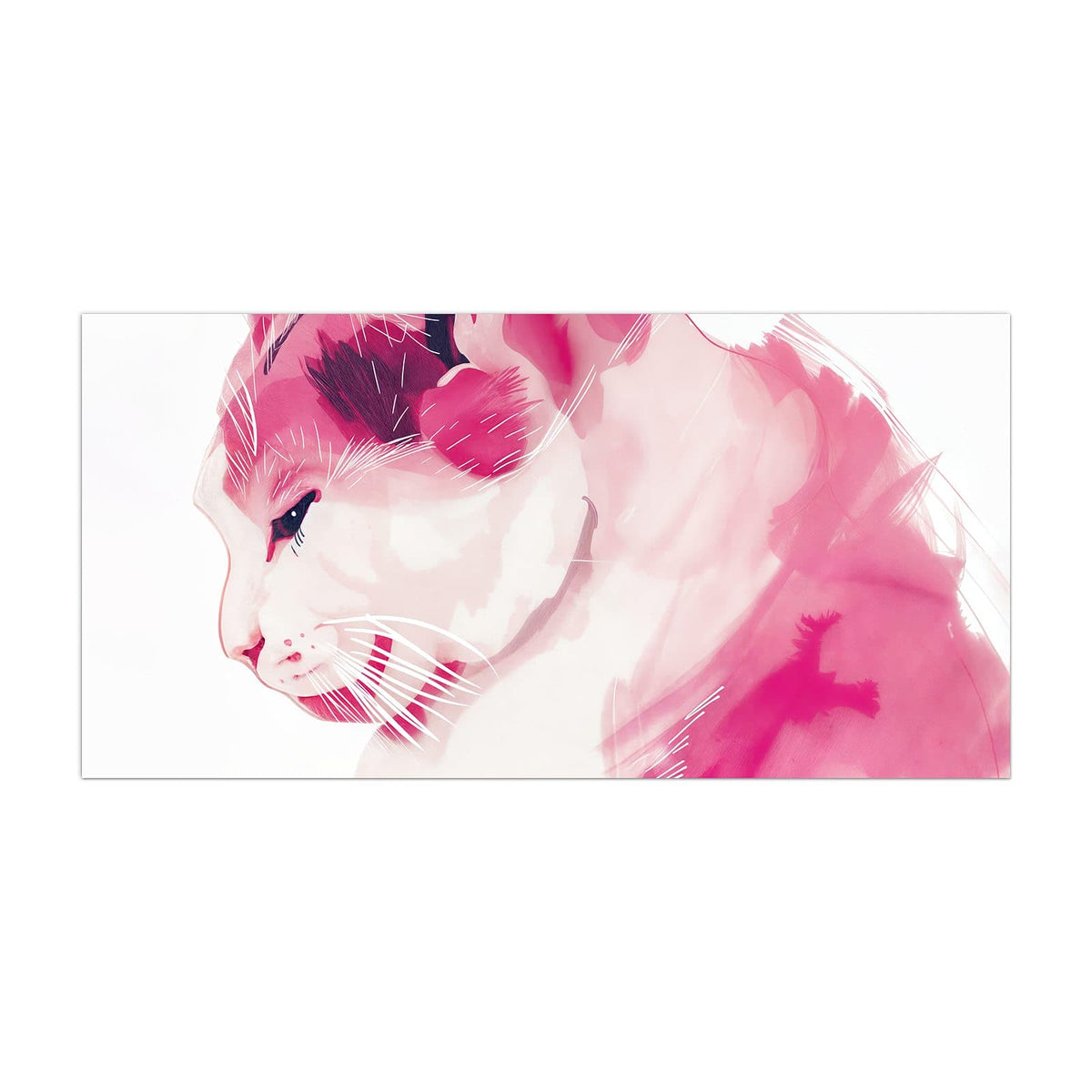 Küchenrückwand aus Glas Pinke Aquarellkatze im Hochformat, Motiv bildfüllend von vorn