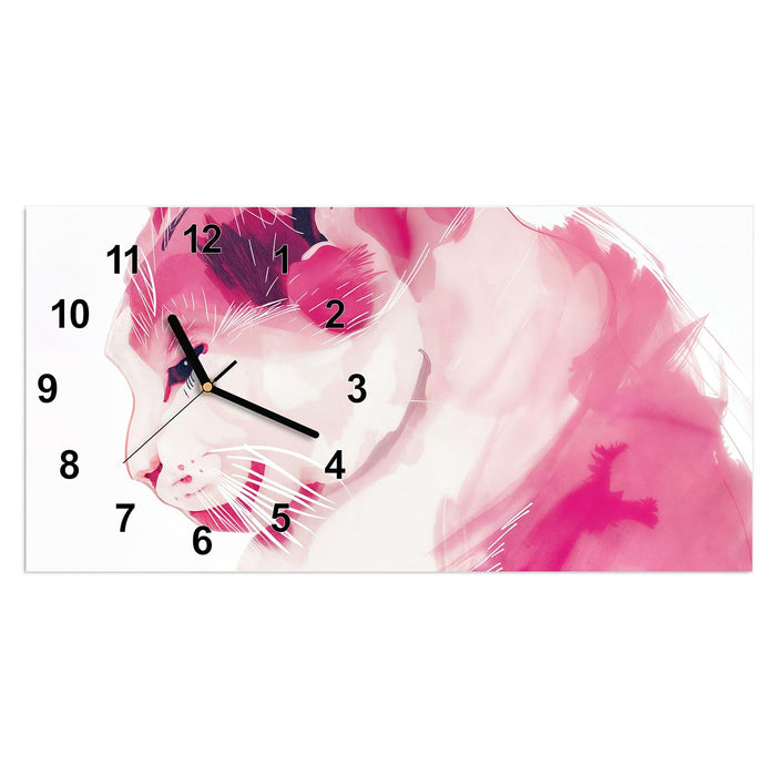 Wanduhr Katzenportrait aus Glas – Querformat 60 × 30 cm mit Ziffernblatt Modern