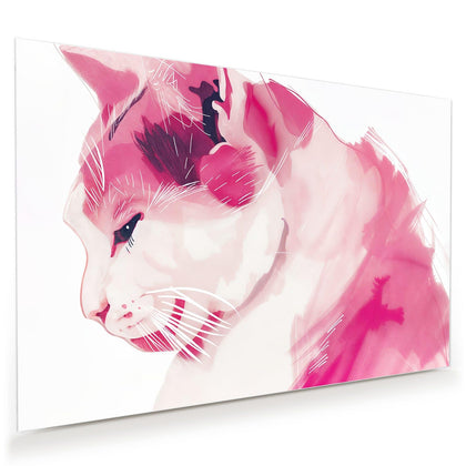 Wandbild mit dem Motiv Pinke Aquarellkatze