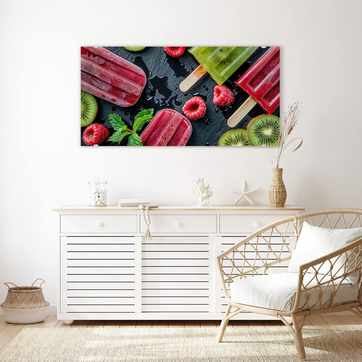 Echtglas, 4 mm – kein Acryl, keine Folie – Wandbild - Fruchteis auf Schiefer - Querformat