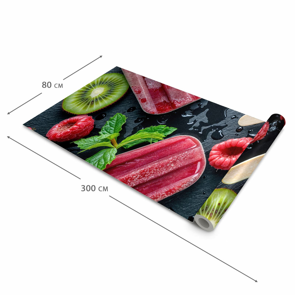 Waschbarer moderner Küchenläufer mit Motiv Frisches Eis am Stiel in der Grösse 60x300 cm