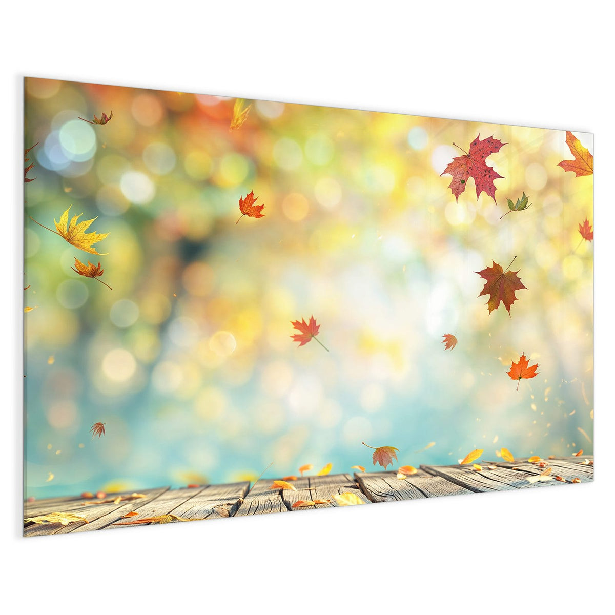 4 mm Glas statt lackiertem Blech – Magnettafel - Herbstlaub auf Holz