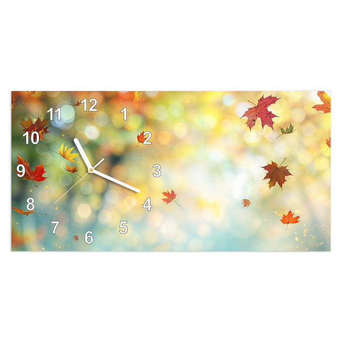 Wanduhr Herbstlaub Wald aus Glas – Querformat 60 × 30 cm mit Ziffernblatt Modern