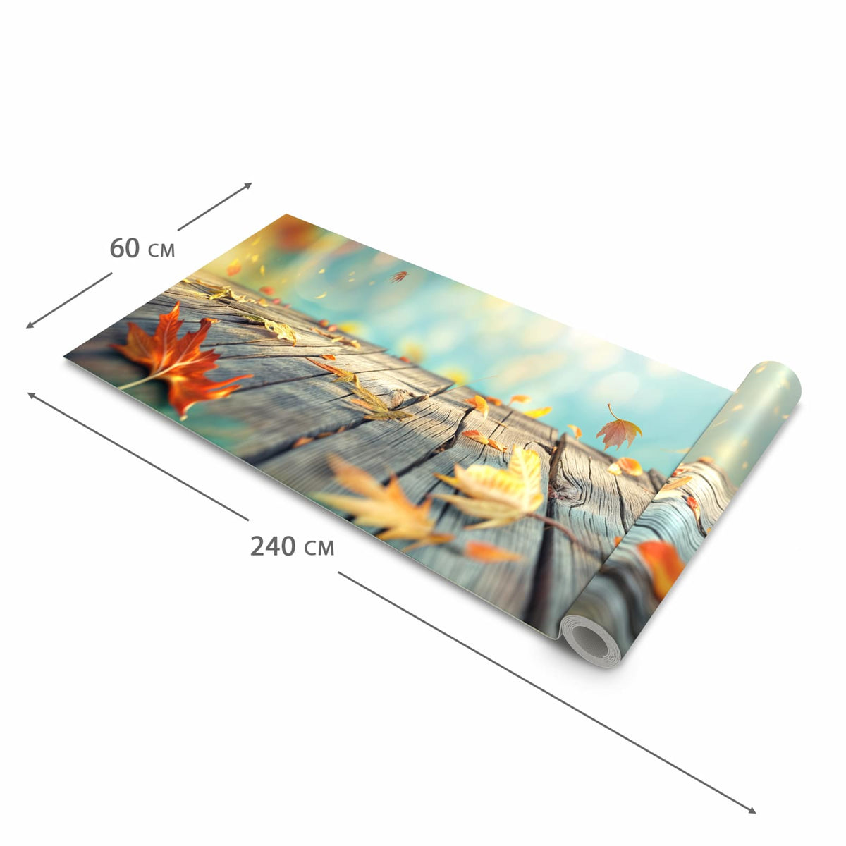 Formstabiler waschbarer Küchenteppich mit Motiv Herbstlaub Wald in der Grösse 60x300 cm