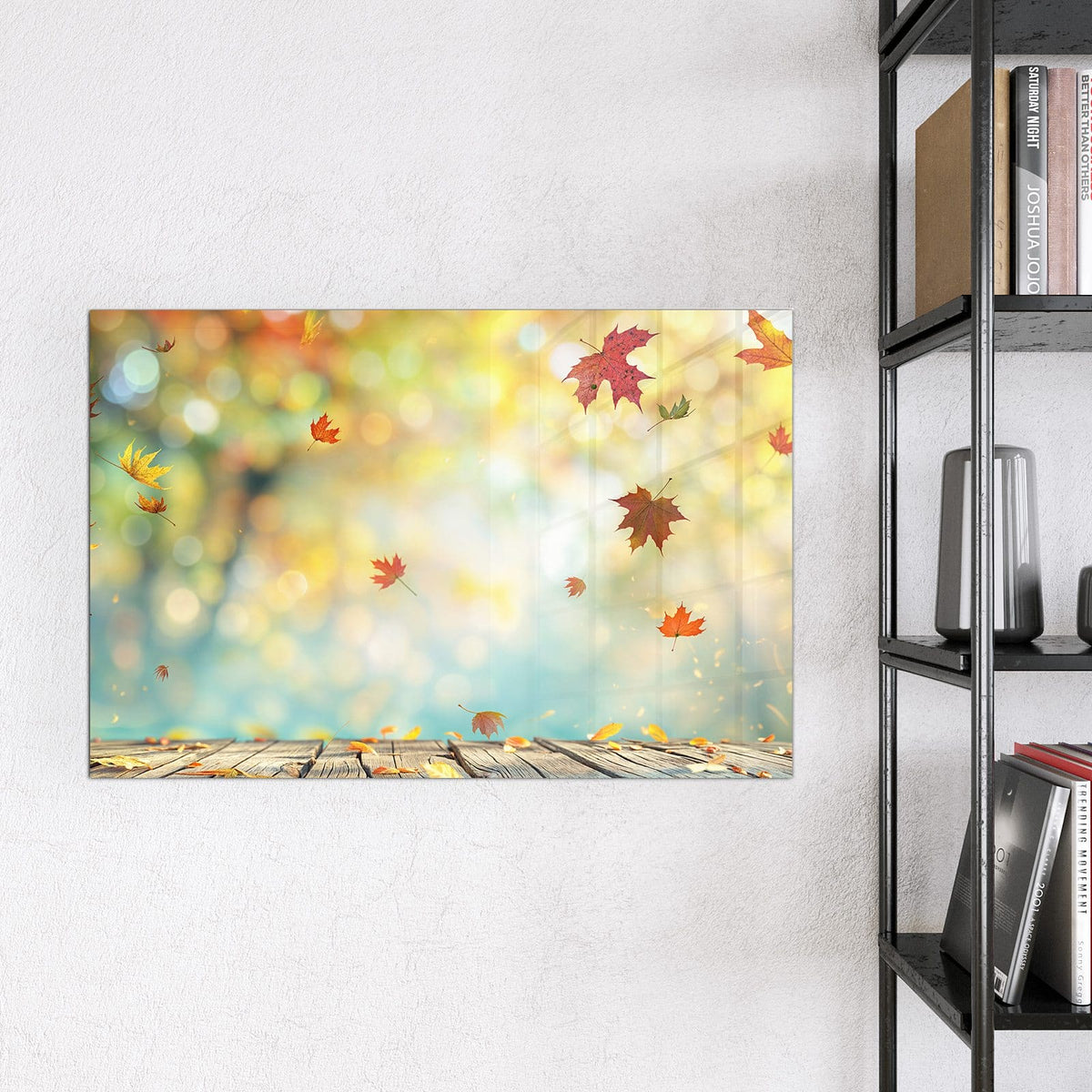 9 Größen – von 30 × 30 bis 120 × 90 cm – Magnettafel - Herbstlaub auf Holz