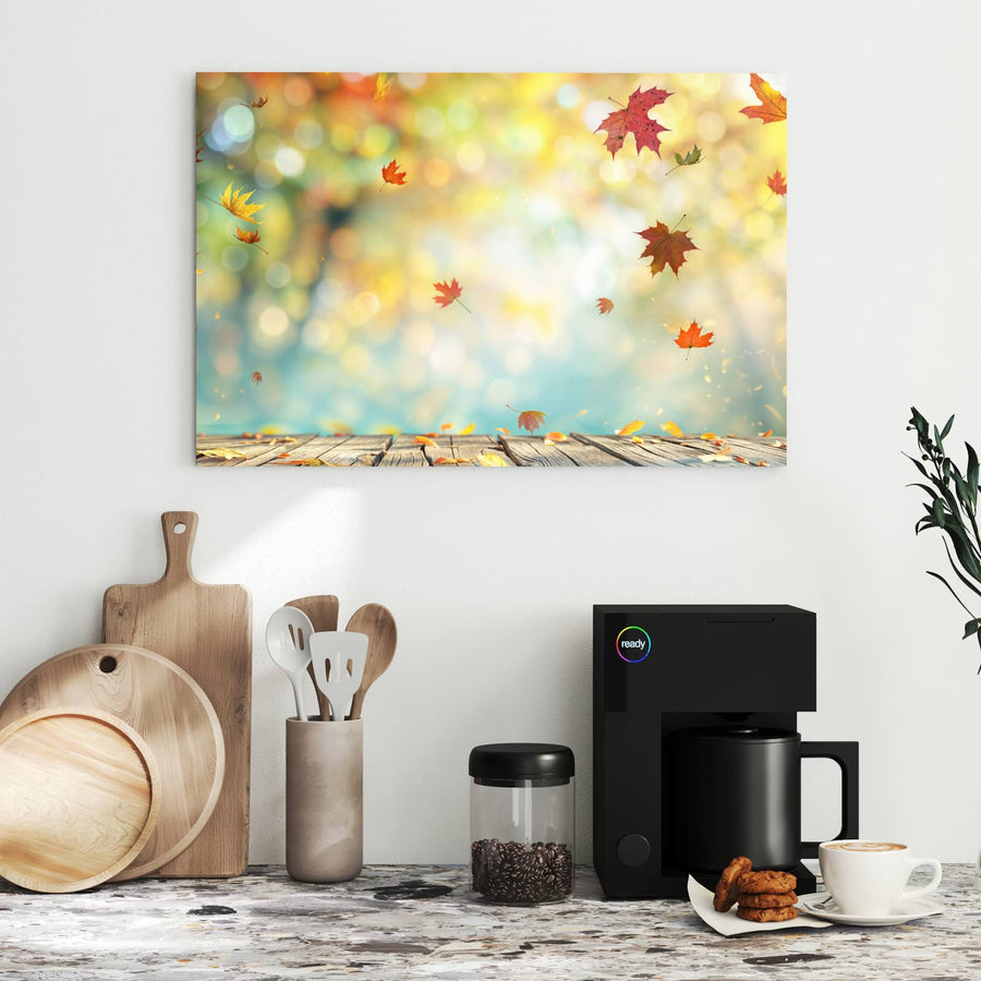 Maße Metall Magnettafel - Herbstlaub auf Holz