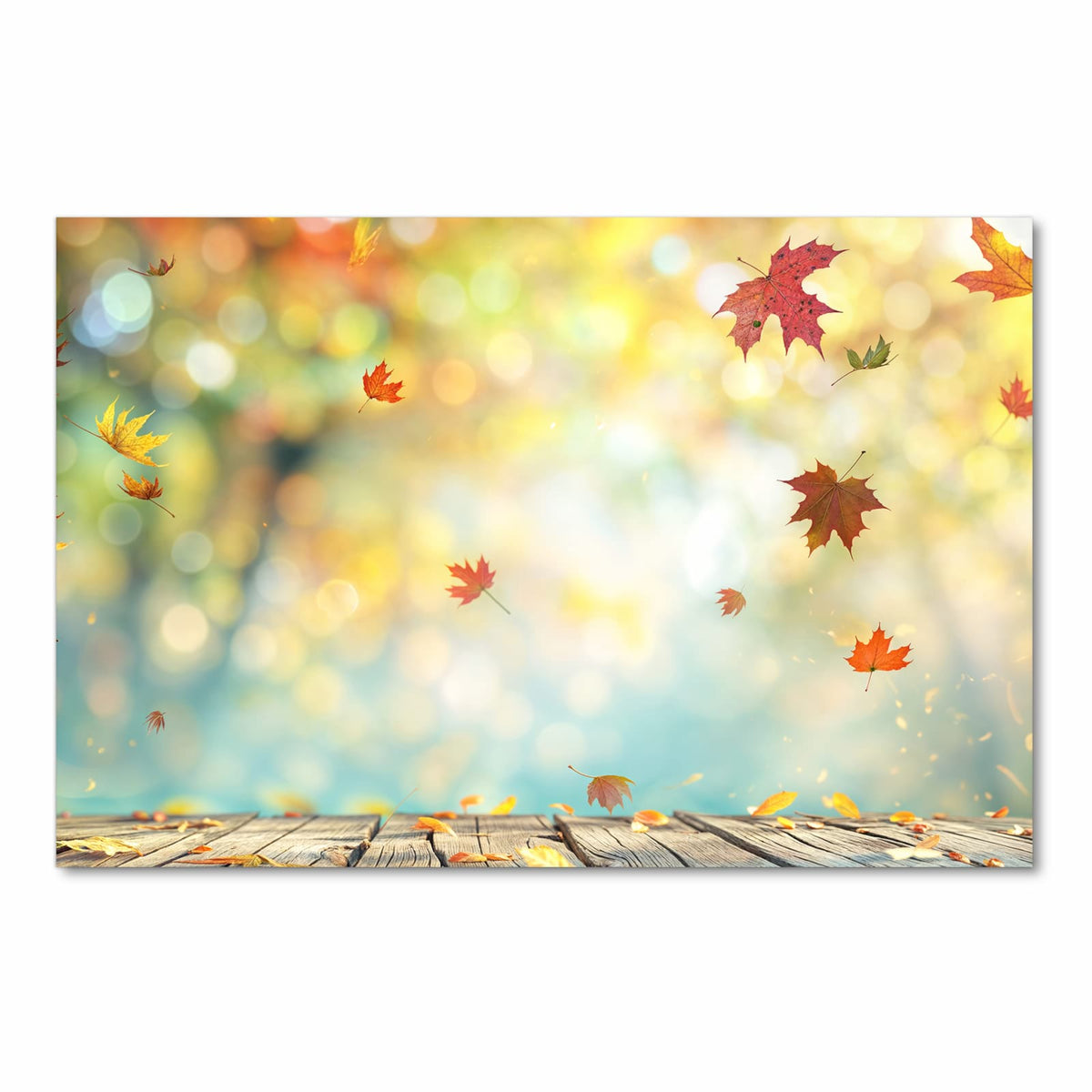 Geruchsneutraler waschbarer Küchenteppich mit Motiv Herbstlaub Wald in Frontansicht