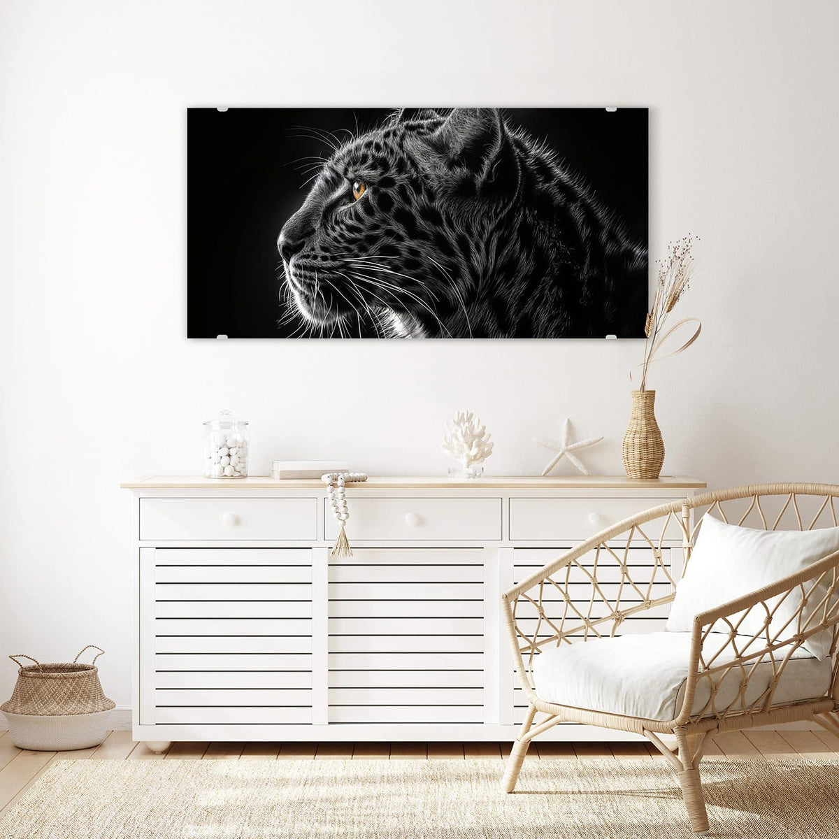 Echtglas, 4 mm – kein Acryl, keine Folie – Wandbild - Leopard im Profil - Querformat