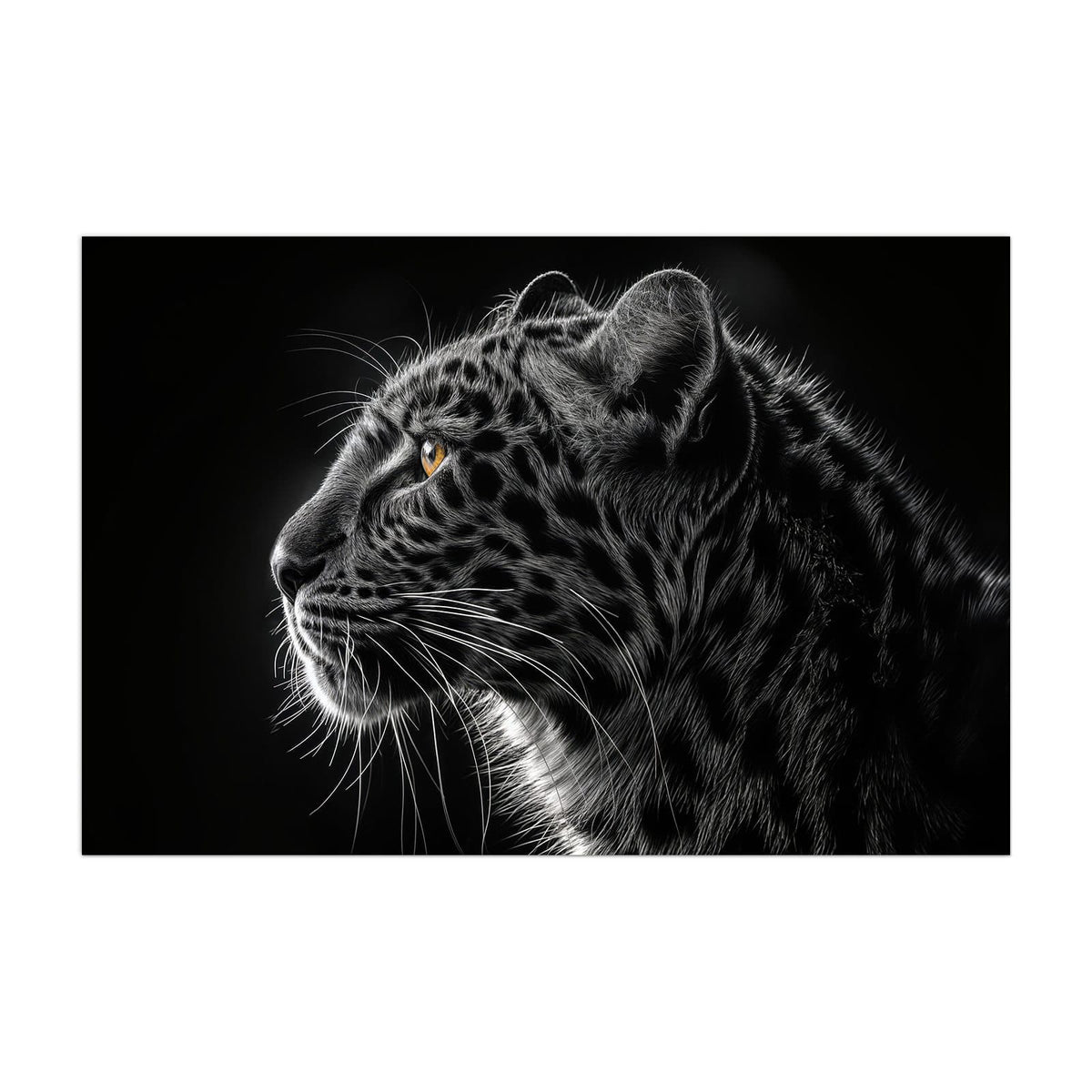 Küchenrückwand aus Glas Leopard im Profil im Hochformat, Motiv bildfüllend von vorn