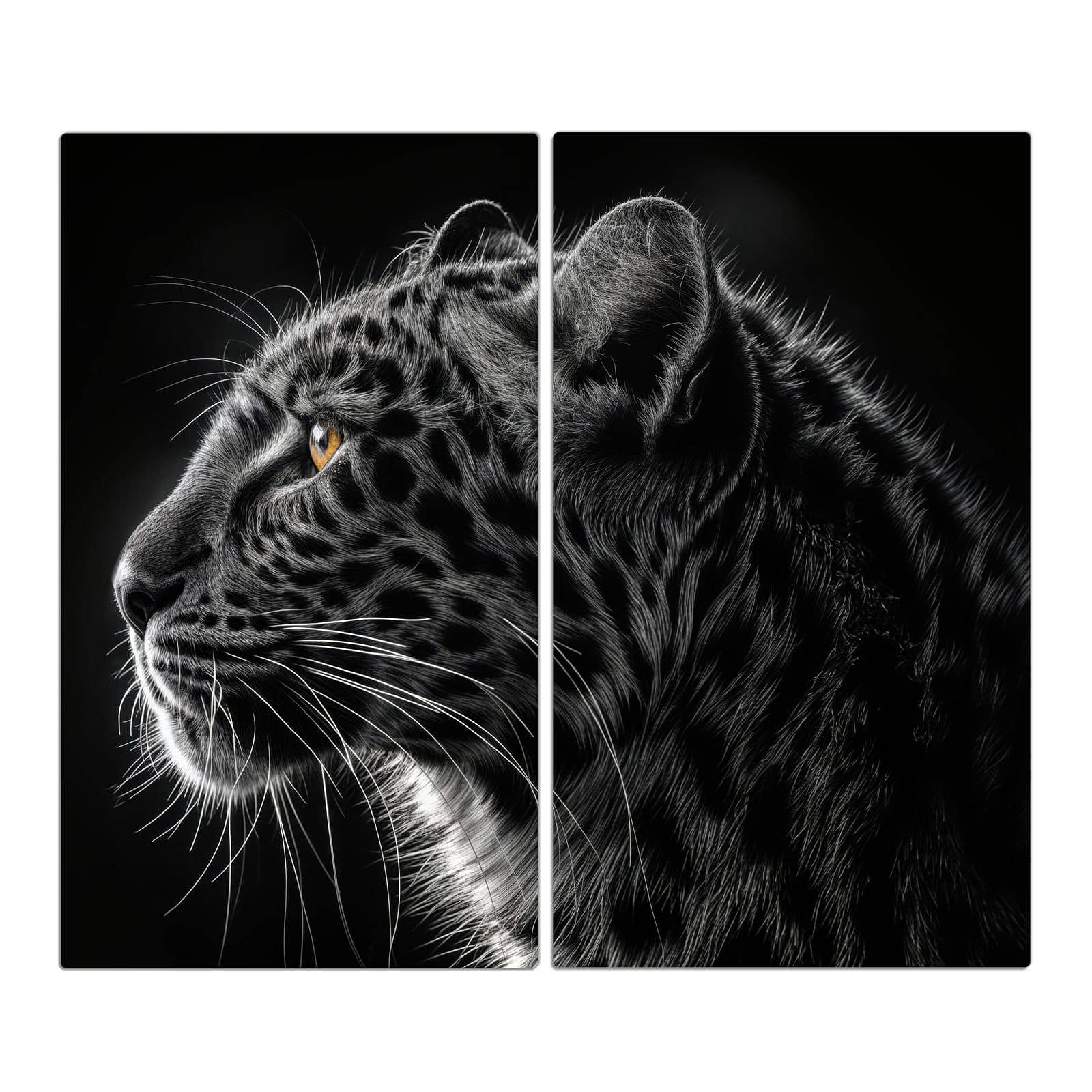 2-teilige Herdabdeckplatten für Ceranfeld mit Leopard Silhouette-Motiv in der Frontansicht