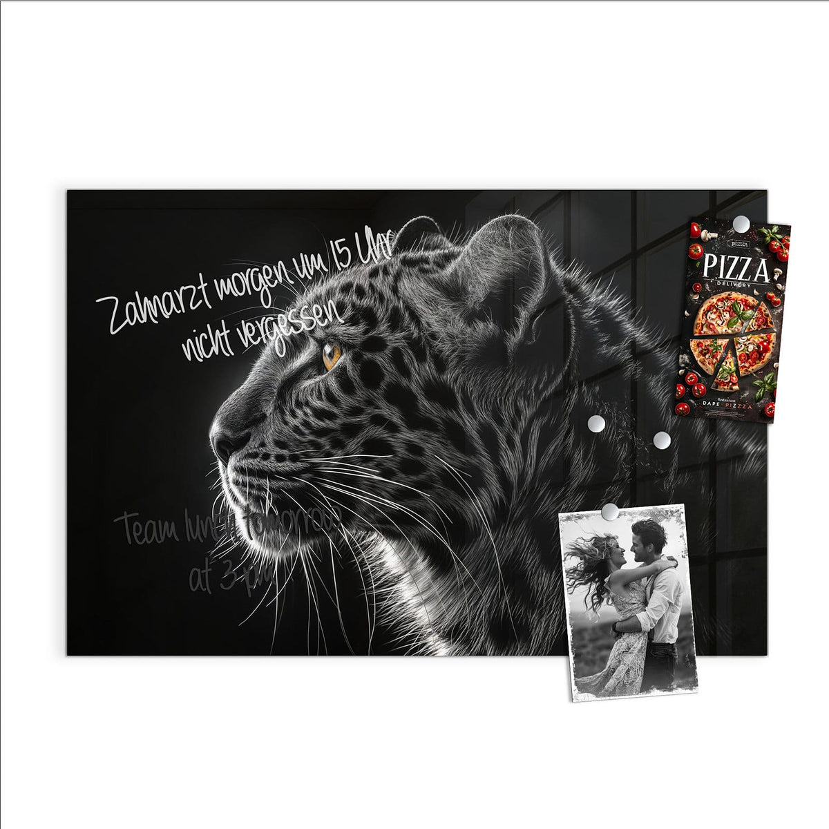 Beschreiben, abwischen, anheften – Magnettafel - Leopard im Profil