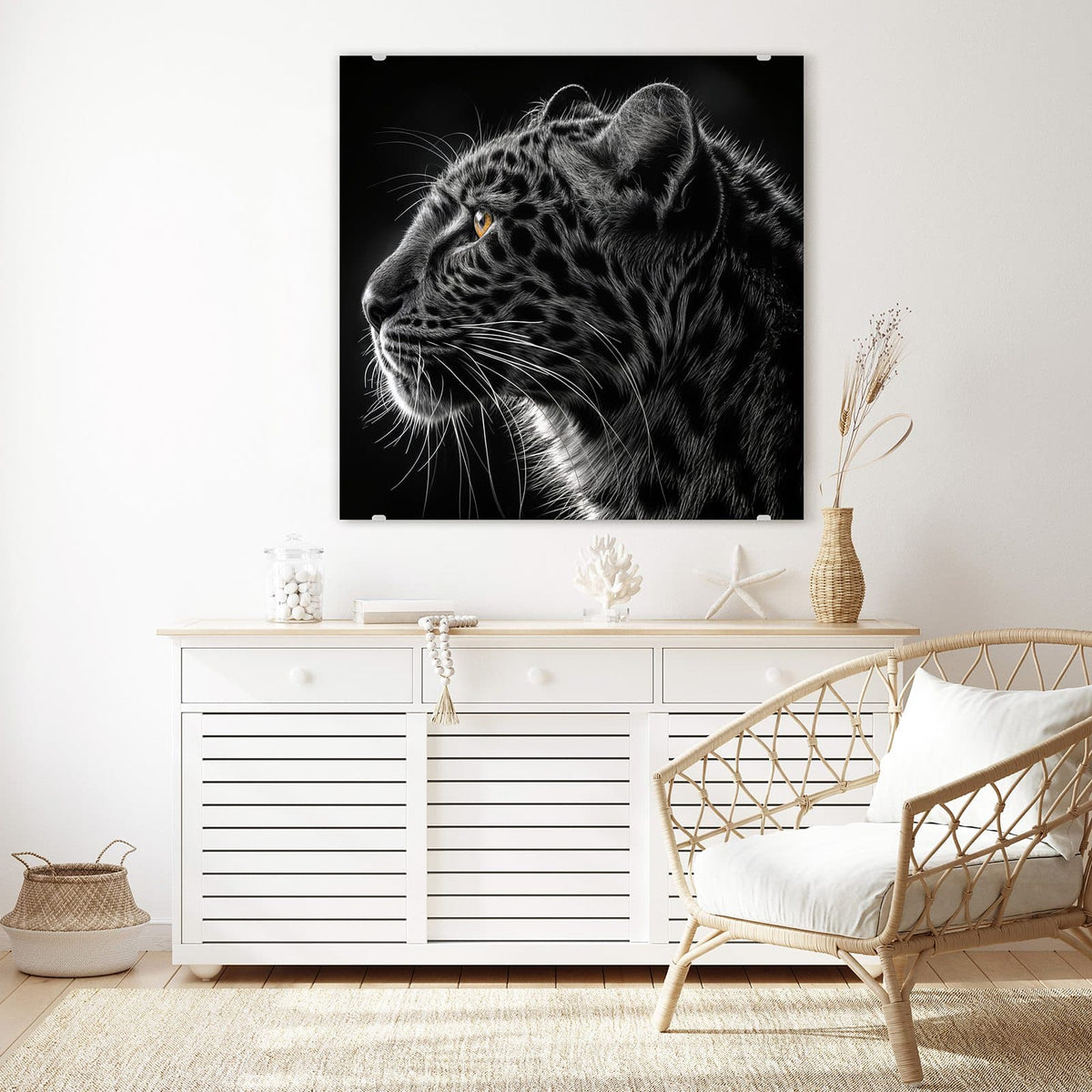 Echtglas, 4 mm – kein Acryl, keine Folie – Wandbild - Leopard im Profil - Quadratisch