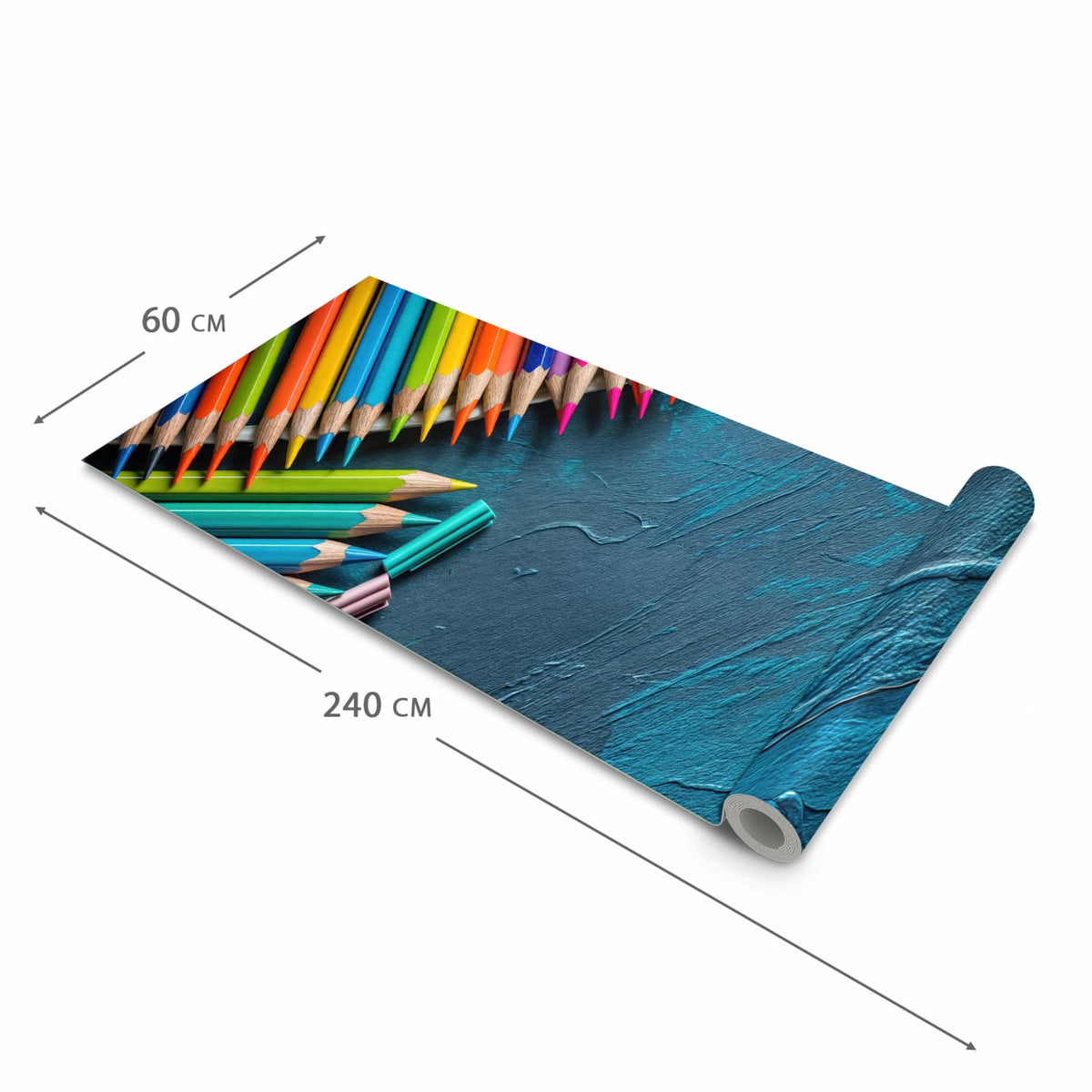 Rutschhemmender waschbarer Küchenläufer mit Motiv Buntstifte auf Holz in der Größe 60x270 cm