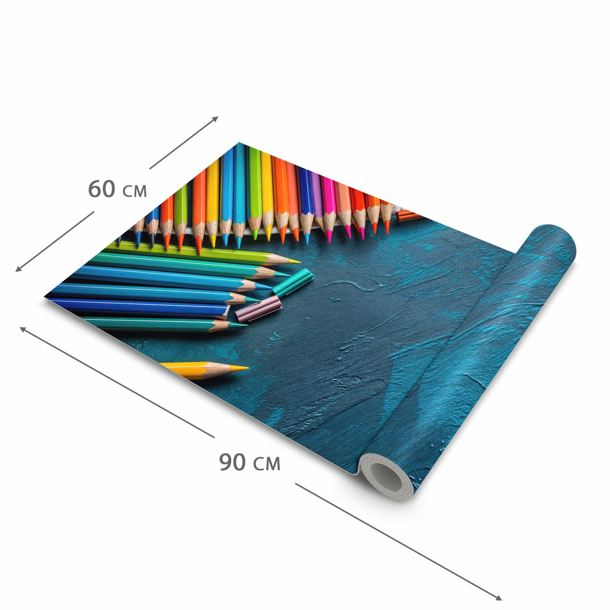 Hygienischer rutschfester Läufer mit Motiv Buntstifte auf Holz in der Grösse 60x270 cm