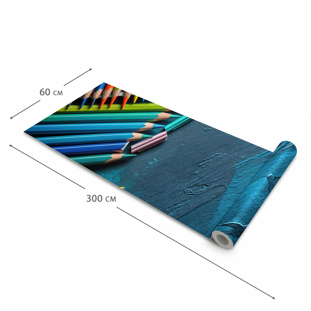 Küchenläufer für Eingangsbereich mit Motiv Buntstifte auf Holz in der Größe 60x270 cm - angenehme Haptik