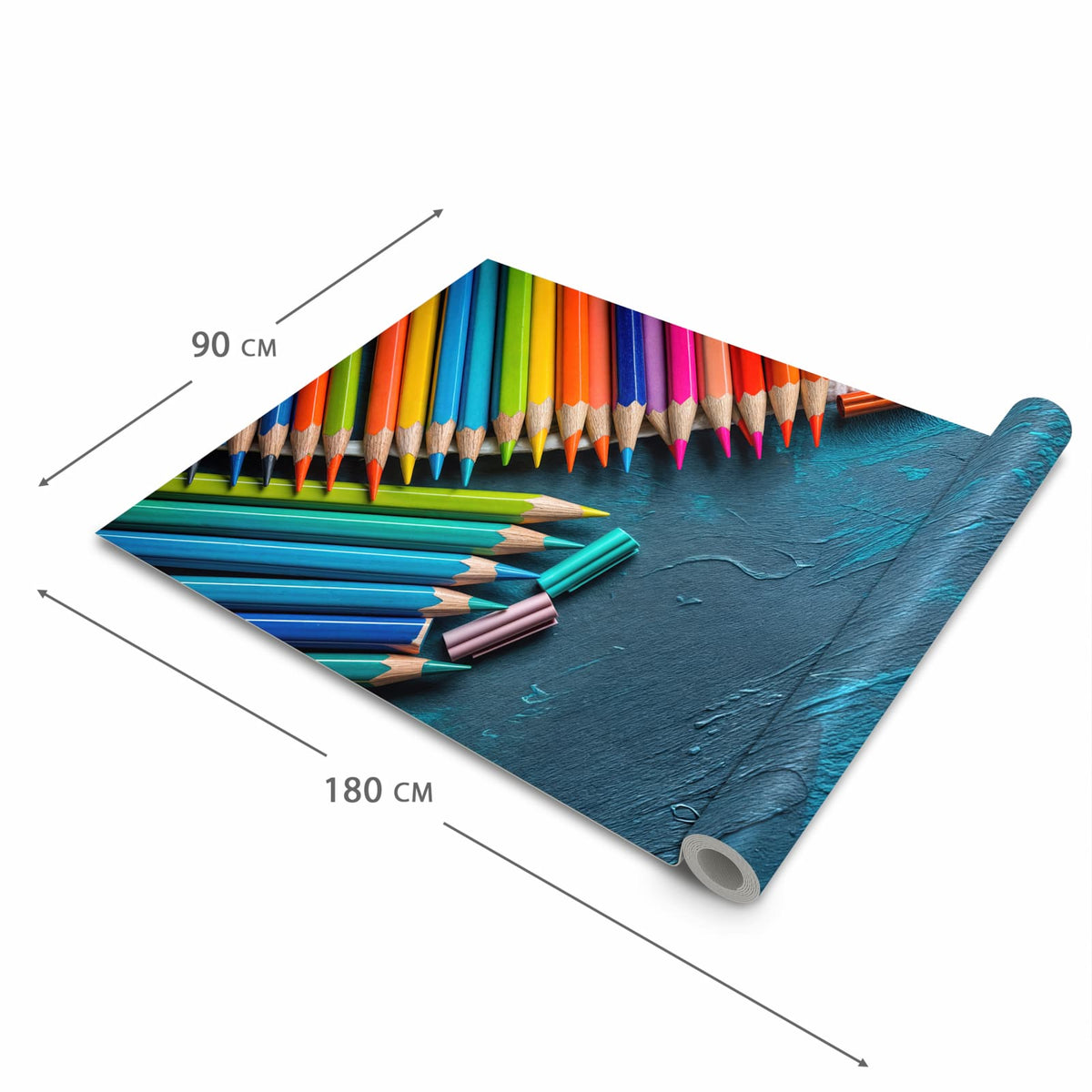 Feuchtigkeitsresistenter waschbarer Teppich Esstisch mit Motiv Buntstifte auf Holz in der Grösse 60x300 cm