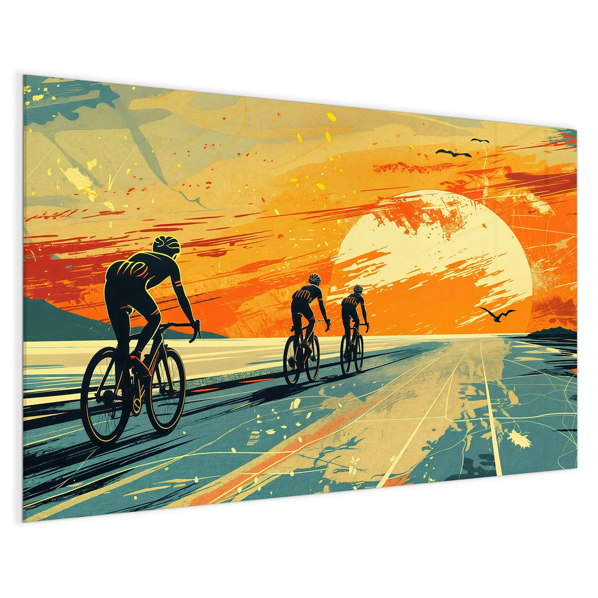 4 mm Glas statt lackiertem Blech – Magnettafel - Radfahrer im Abendrot