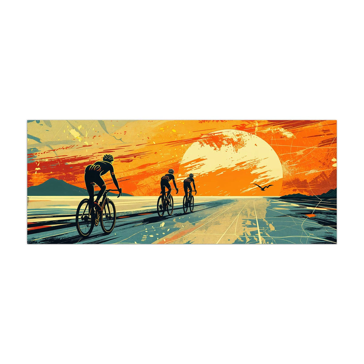 Küchenrückwand aus Glas Radfahrer im Abendrot im Hochformat, Motiv bildfüllend von vorn