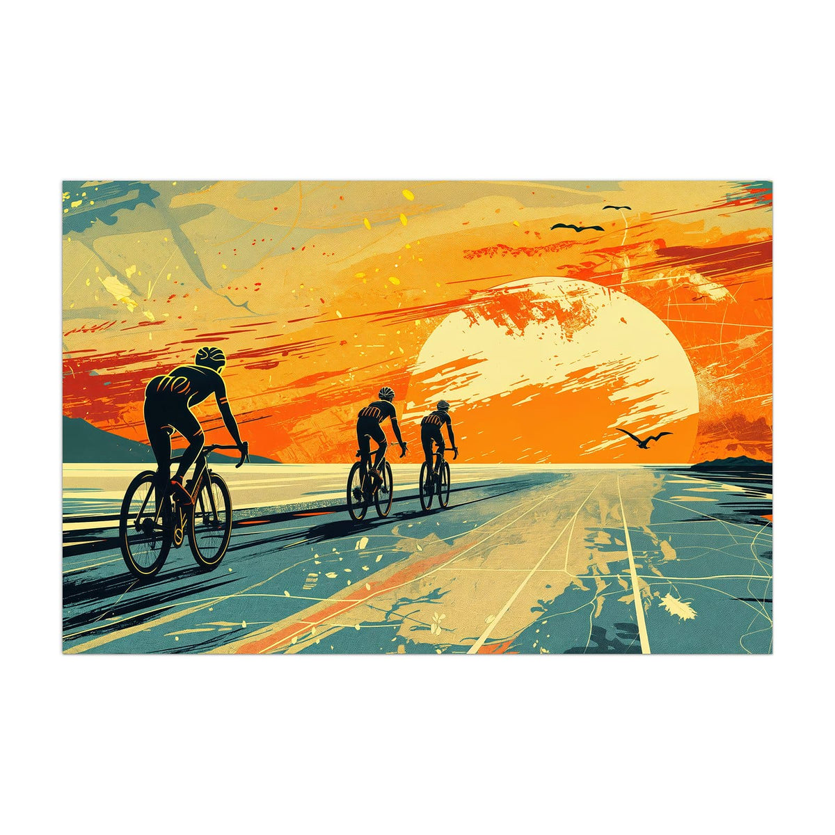 Küchenrückwand aus Glas Radfahrer im Abendrot im Hochformat, Motiv bildfüllend von vorn