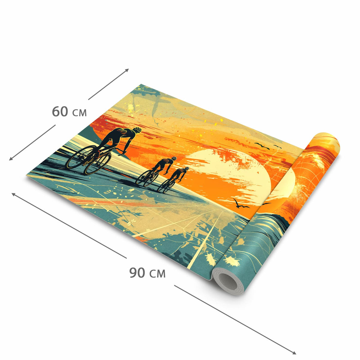 UV-beständiger Läufer für die Küche mit Motiv Radfahrer Sonnenuntergang in der Grösse 60x270 cm