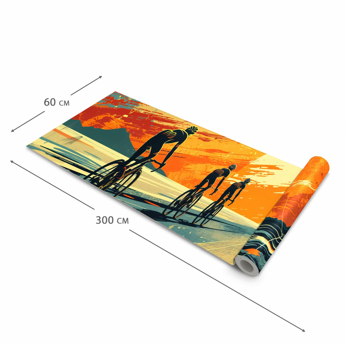 Abriebfester Küchenteppich mit Motiv Radfahrer Sonnenuntergang in der Grösse 60x270 cm für die Küche